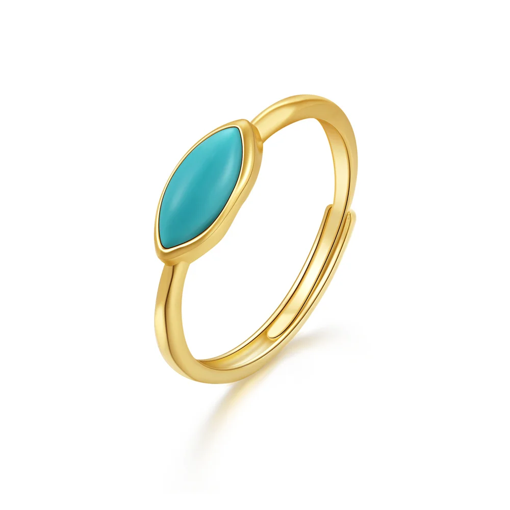 S925 Stamped Marquise Turquoise Jewelry 925 Sterling Silver Gold Plated Turquoise Stone Adjustable Ring For Women