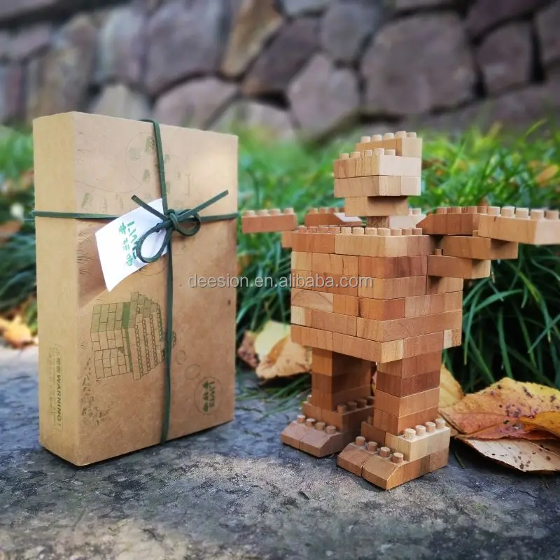 New wood DIY brick set construction toys robot safe material no paint halloween gift Christmas gift birthday gift