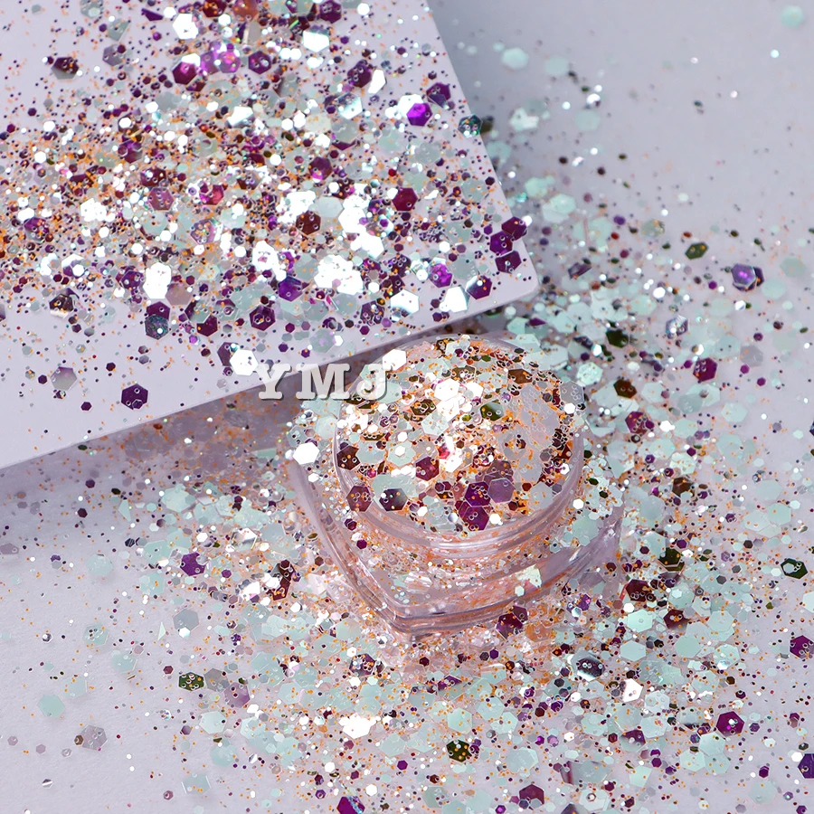 12 Colors Blingbling Super Shiny 1Kg/Bag White Color Shifting Iridescent Chunky Glitter Mix Bulk