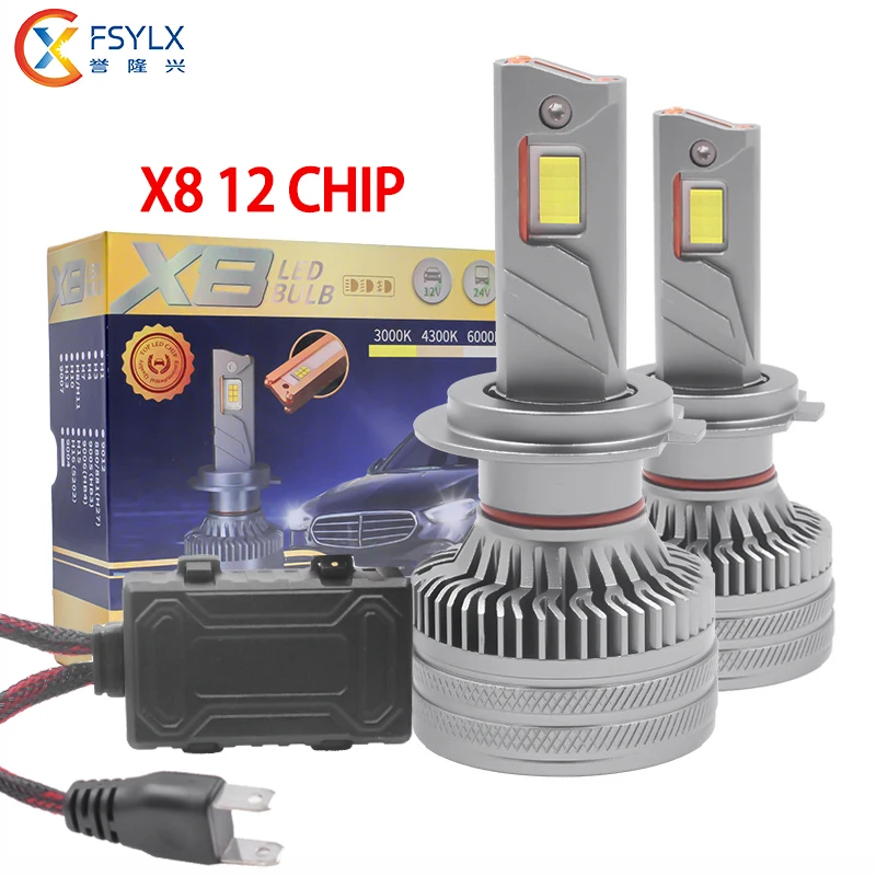 super bright x8 200w 20000lm 6500k h7 led headlight bulb h11 canbus car focos led auto h4 h11 h7 led lights for cars
