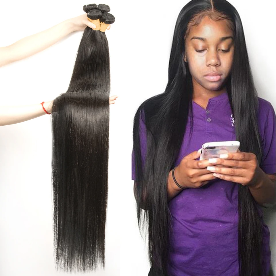 10A 4 Bundles 28 30 inches Brazilian Straight Human Hair Bundles Cheap Natural Color Remy Cuticle Aligned Human Hair Weave