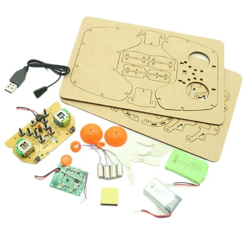 Self assembly kit flash light remote control quadcopter RC wooden diy drone kit for students