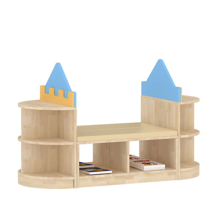 Montessori Kids Wooden Multi functional Library Bookshelf With Cabinet Storage