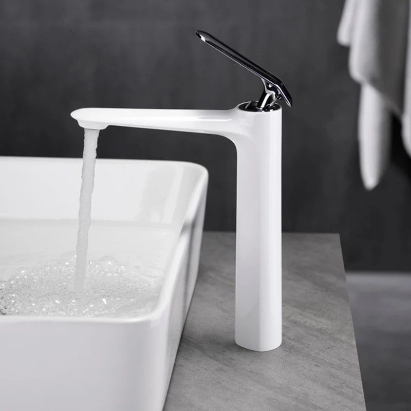 DQOK Luxury Modern Brass Lavatory Faucet Bathroom Basin Tap Mixer Single Hole White Tall Basin Faucet