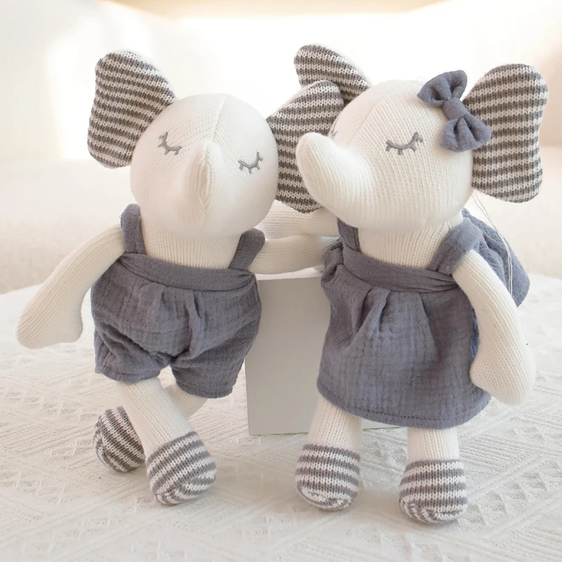 Luxury Cute Handmade Newborn Baby Soft Toy Knit Crochet Doll Stuffed Baby Sleeping Knitted Elephant Plush Toys