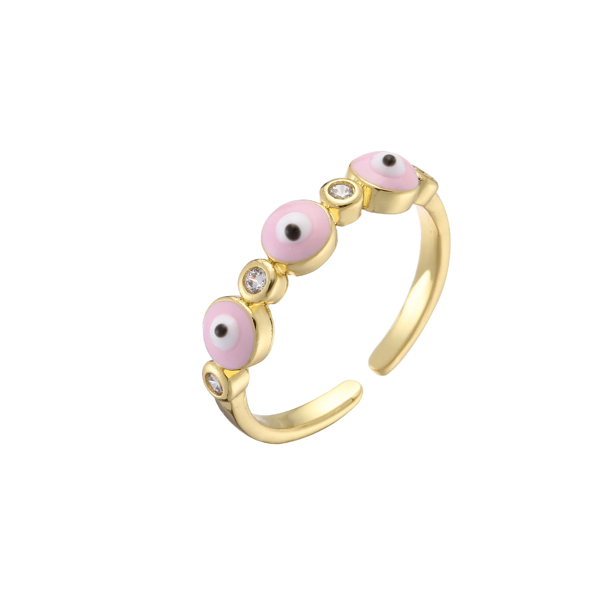 NUORO Colorful Oil Drip Zircon Eye Ring Accessories Brass Gold Plated Opening Enamel Oil Drop Eye Finger Ring