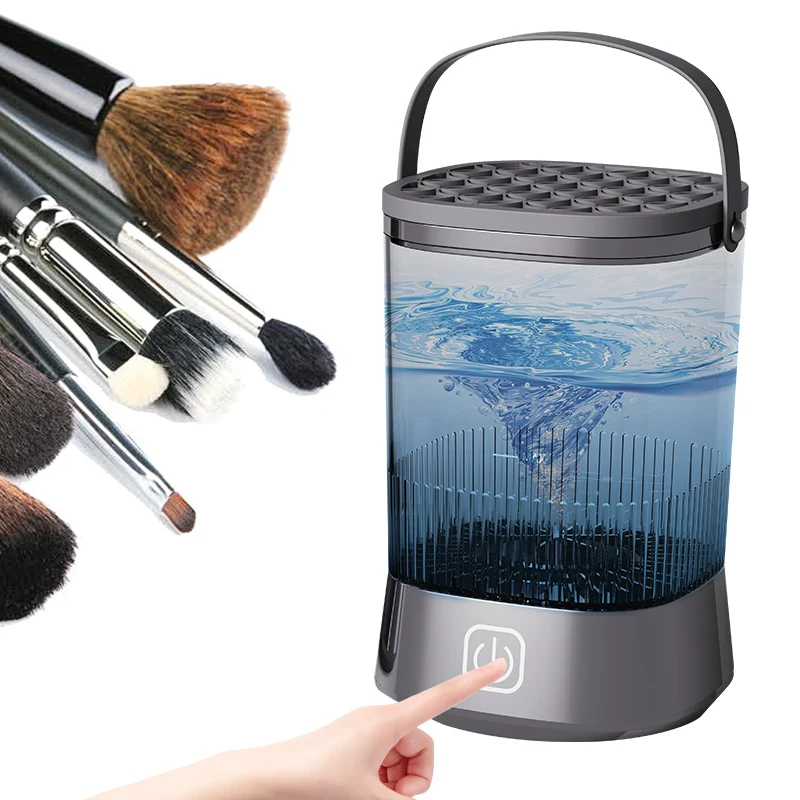 Wireless portable rechargeable automatic cosmetic makeup brush cleaner dryer machine with silicone cap home use