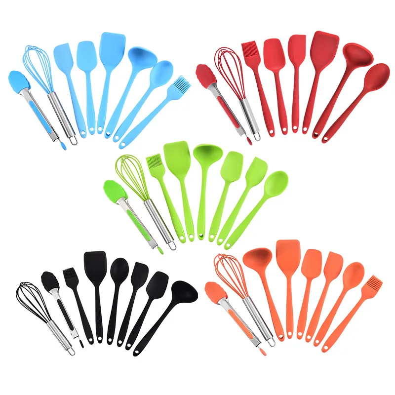 Kitchen Cookware Silicone Cooking Spatula 8 Piece Silicone Kitchenware Set