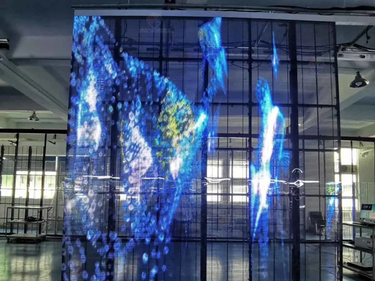 3D Светодиодная гибкая светодиодная прозрачная пленка дисплей экран P6 голограмма видеостена для рекламы стеклянных окон