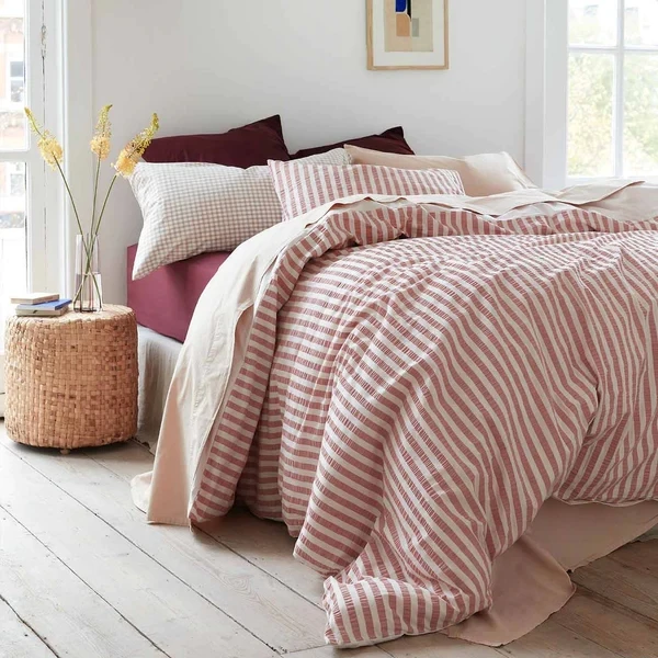 High quality 100% French Flax Linen duvet cover set yarn dyed pinstripe French linen sheets
