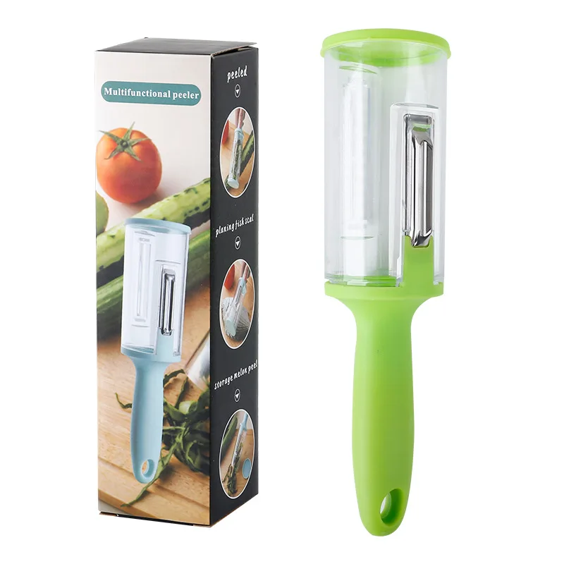 Custom Logo Multifunctional Plastic Vegetable Peeler with Storage Box Grater fish scale planer