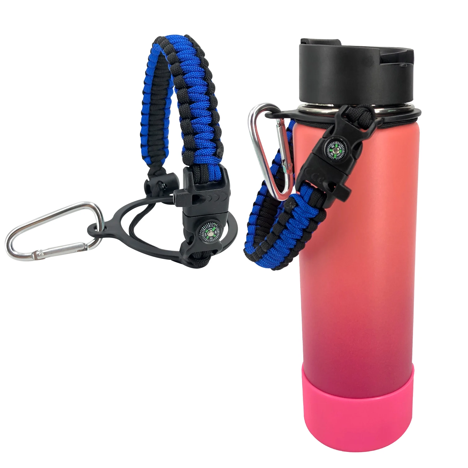 2023 Top Seller Wide Mouth Bottle Holder Paracord Handle With Compass Buckle Water for Hiking and Camping