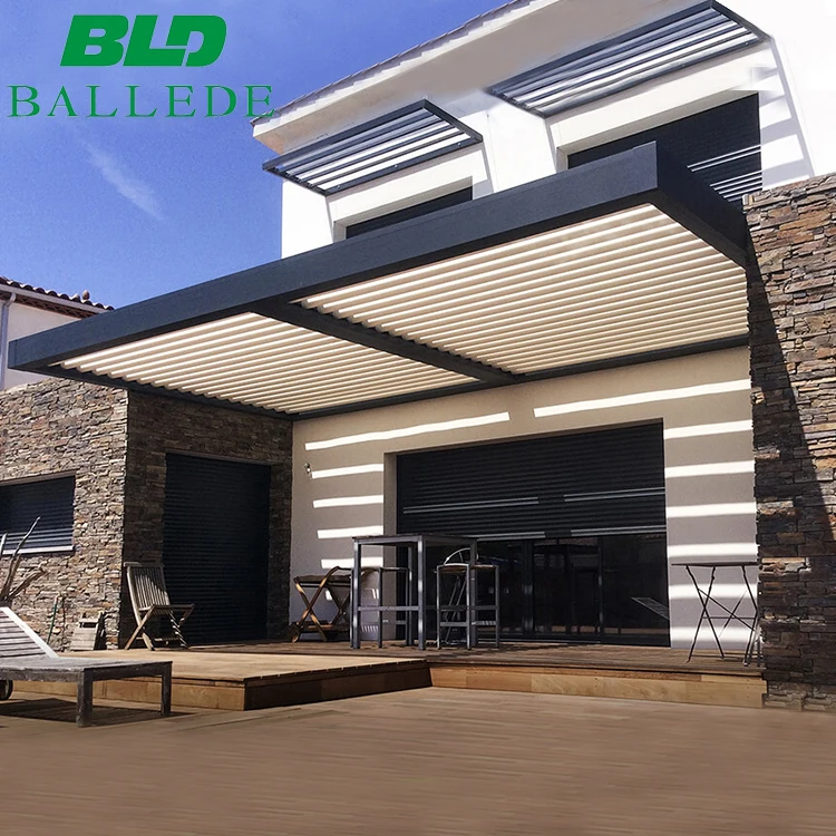 Remote Control Outdoor Restaurant Furniture Windproof Zips Curtains Awning Gazebo Balcony Pergola Garden Set