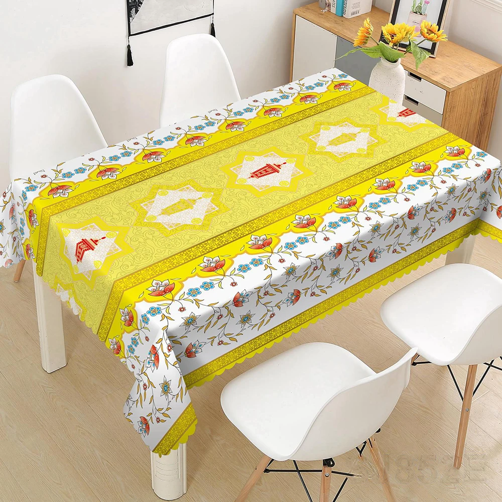 Yiwu Factory Wholesale Waterproof Ramadan Designs Non woven Fabric PVC Tablecloths Roll