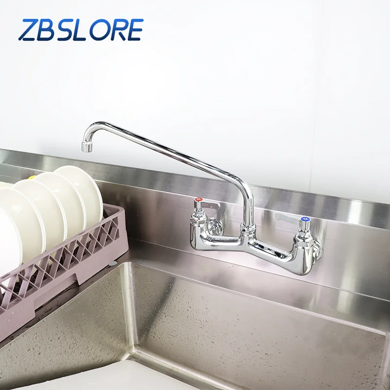 Wall Mount Faucets, Mixers Chrome Kitchen Double Pantry Sink Faucet Mixer Tap