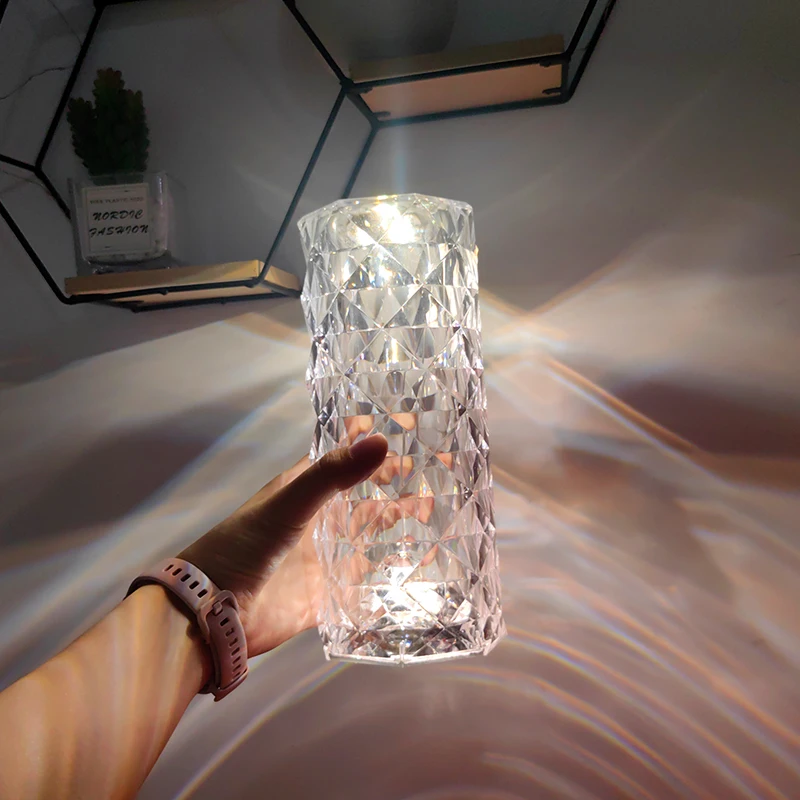 custom Portable Button Switch and touch crystal Bedroom table lamp desk indoor lighting lux living room table light Crystal lamp