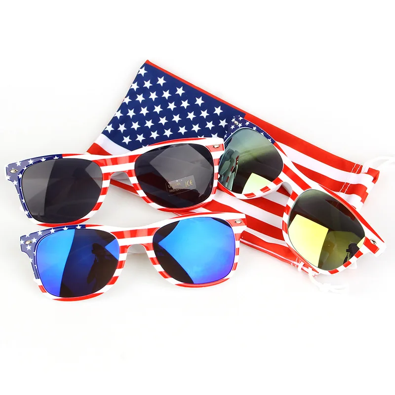 Hot Selling American Flag Stars Stripe Sunglasses Print Frame Colorful UV Protection Sun Glasses for Independence Day