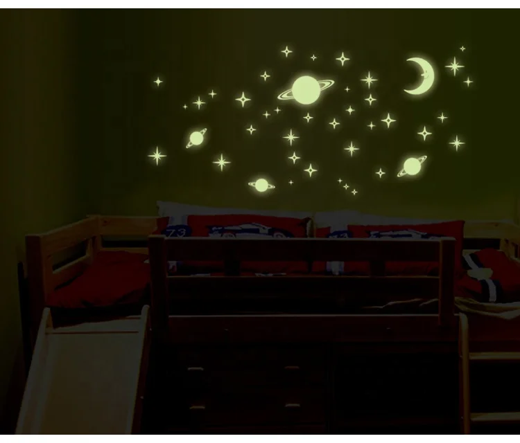 Y0036 Луна Звезда планета Дети ночь стена домашний декор светится в темноте мультфильм наклейка космос