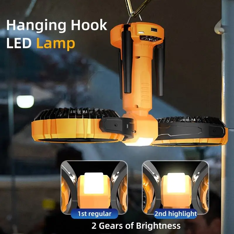 New Product Portable Oscillating Dual Heads 8000Mah Rechargeable Outdoor Tripod Camping Fan With Battery And Led Light