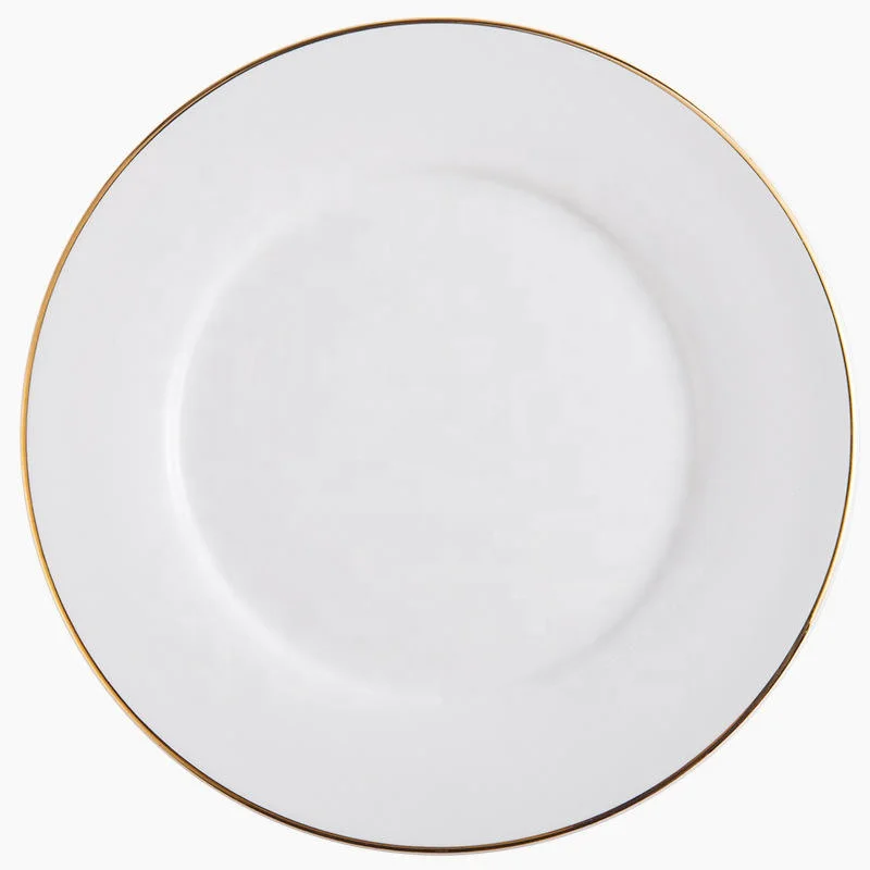 Ourwarm Ceramic Round Flat Banquet Dinnerware Wedding Porcelain Charger Plate with Gold Rim