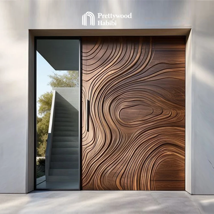 Роскошный очень большой стеклянный Sidelite, Массивный деревянный 3D дизайн, современная вилла, внешняя входная дверь для дома