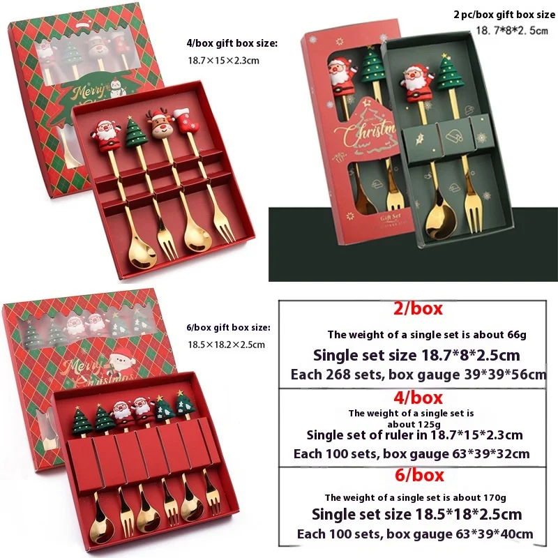 Hot Seller  Stainless Steel Spoon Christmas Tree Coffee Stirring Spoon Dessert Fruit Fork Doll Spoon Fork Tableware Gift Set
