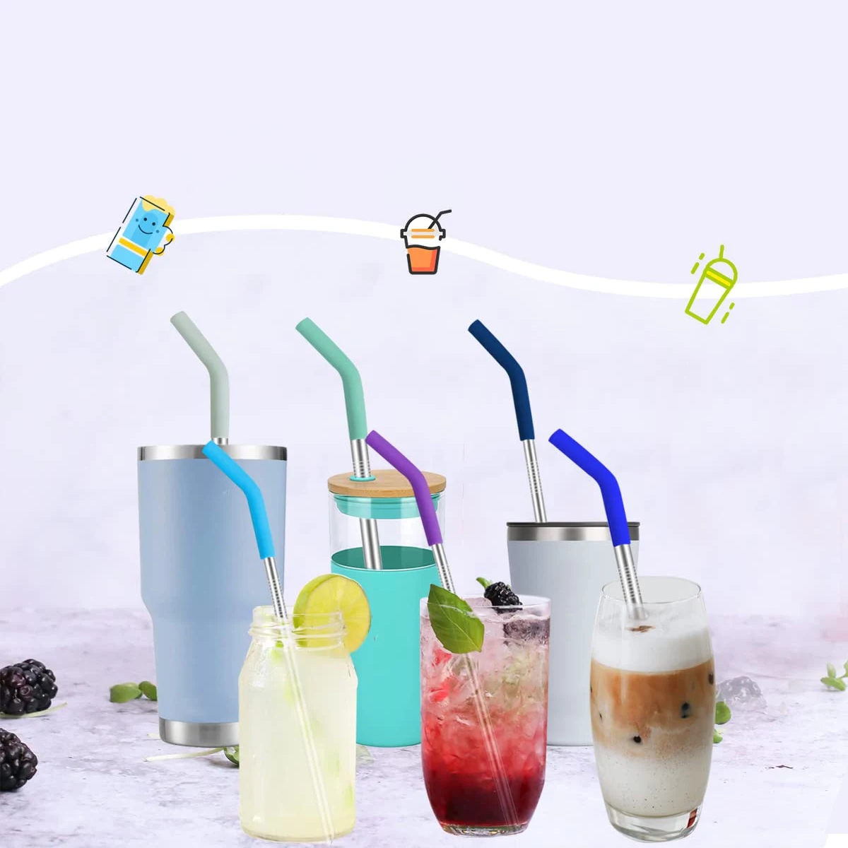 High Quality Customized Shapes Eco Friendly Reusable Silicone Straw Tips