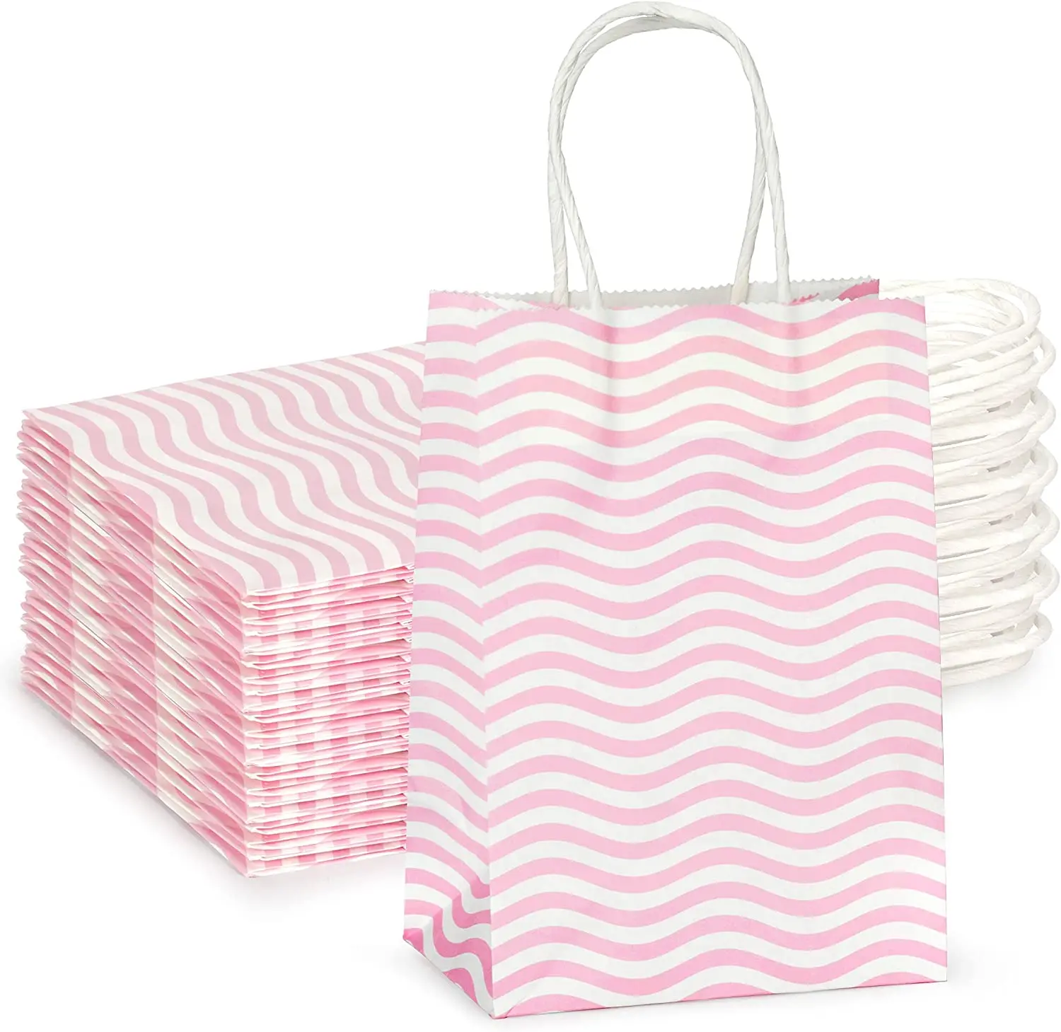 Manufacturers Wholesale Pink Striped Paper Bags Plum Vellum With Pink Color With Handle High Quality Kraft Paper Bags