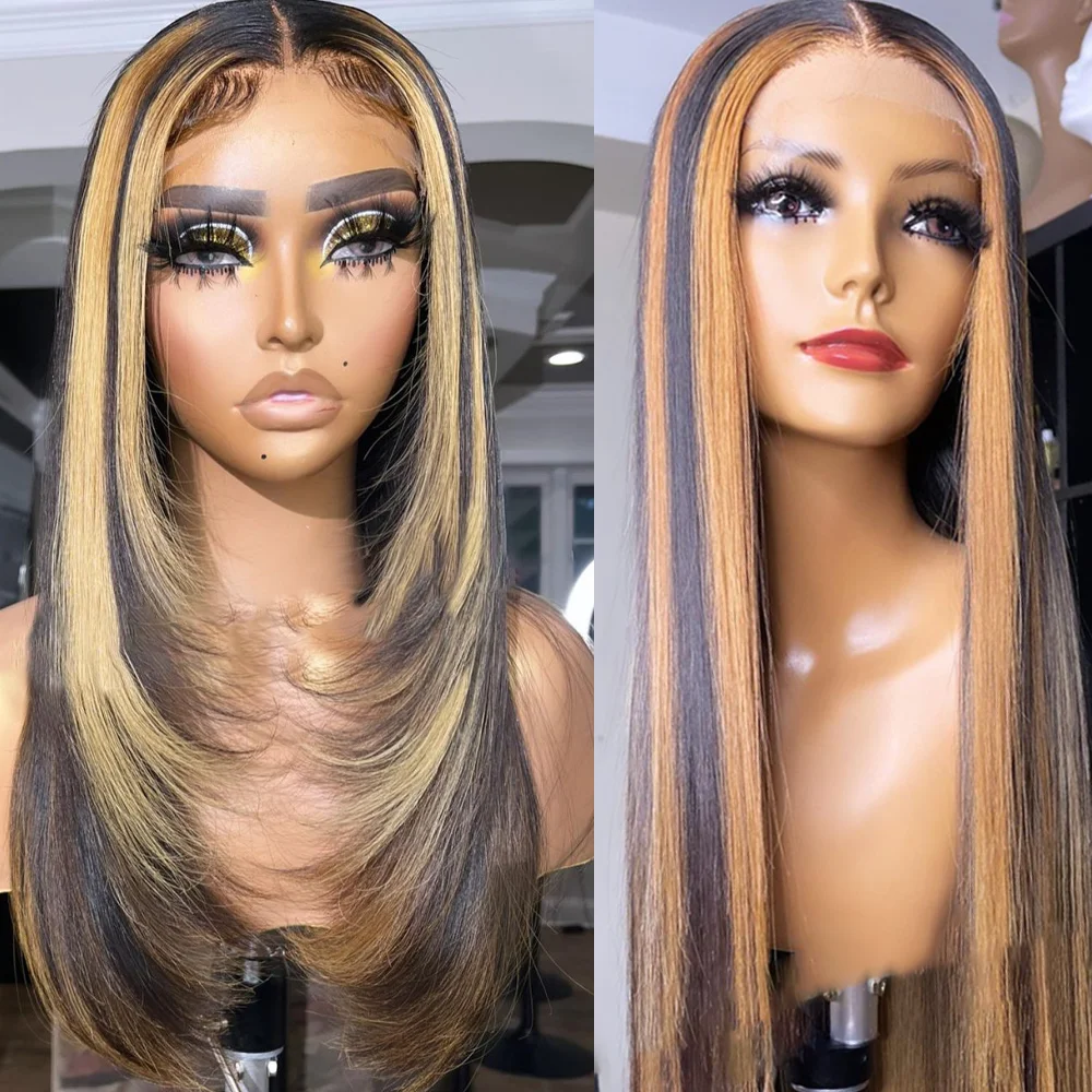 ishe Wholesale Brazilian Remy Human Hair 13x4 Lace Front Wigs honey blonde highlight layered Human Hair Wigs For Black Women