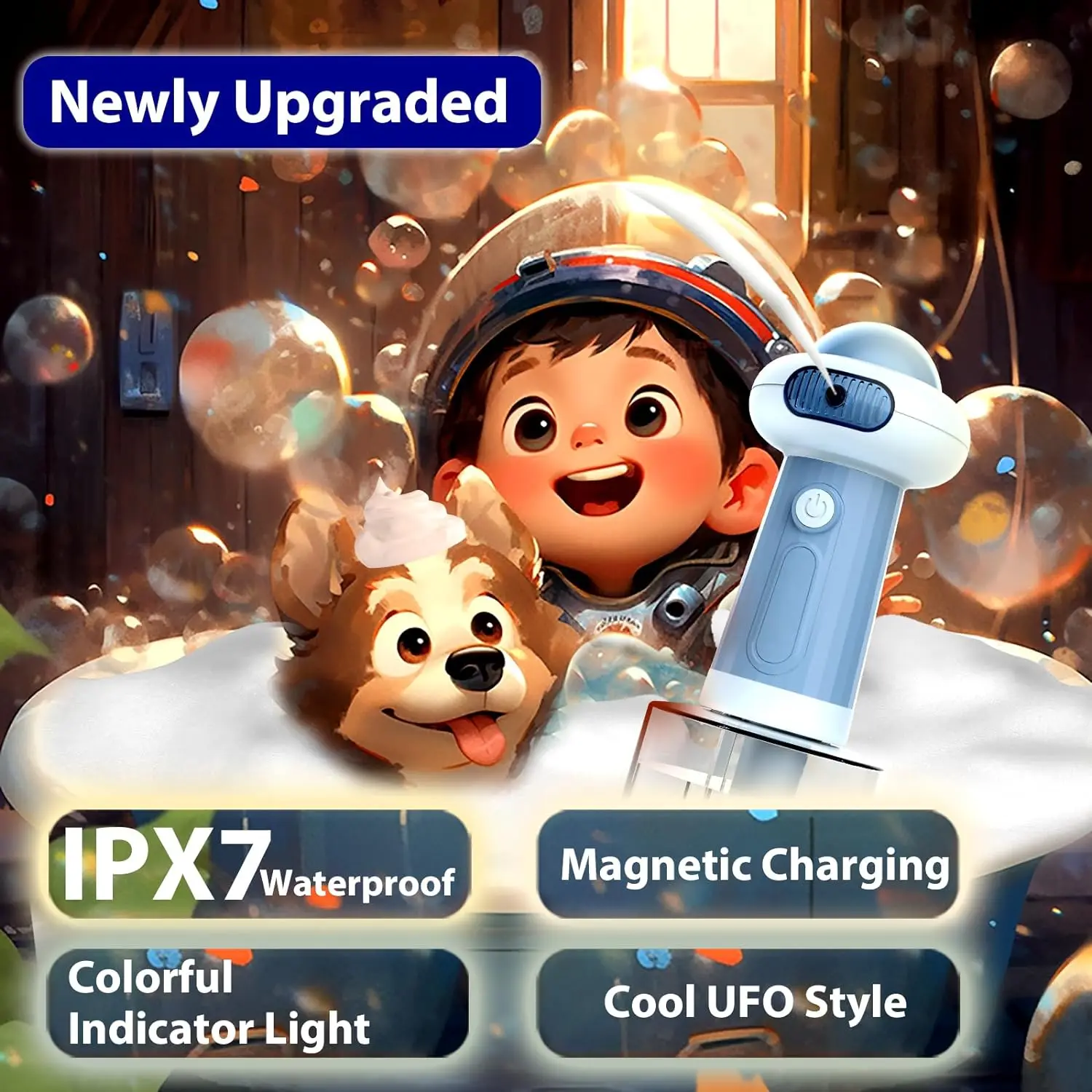 Electric Dog Cleaning Foam Machine, Rechargeable Soap Dispenser for Dog  350ML Capacity, IPX7 Waterproof bath foaming machine