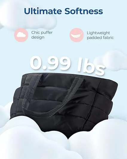 Lightweight Polyester Tote Bag for Women Puffy Design for Travel Work Beach Gym or Shopping with Fun Letter Pattern