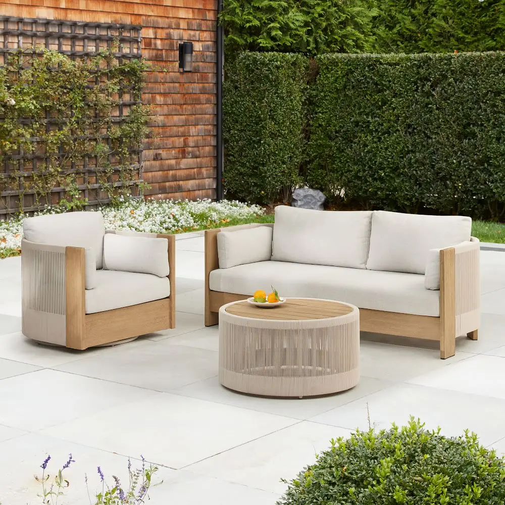 Luxury Garden Set American Style All Weather Fabric Teak Patio Wooden Outdoor Sofa_1
