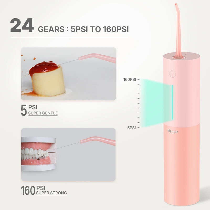 Water Dental Flosser Teeth Cleaning 5~160PSI 200ML Cordless Braces Flossers Cleaner Portable Oral Irrigator for Travel Home