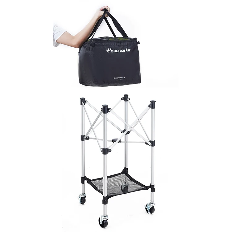 Aluminum Alloy Tennis Ball Travel Basket Hopper with Wheel Sports Teaching Cart