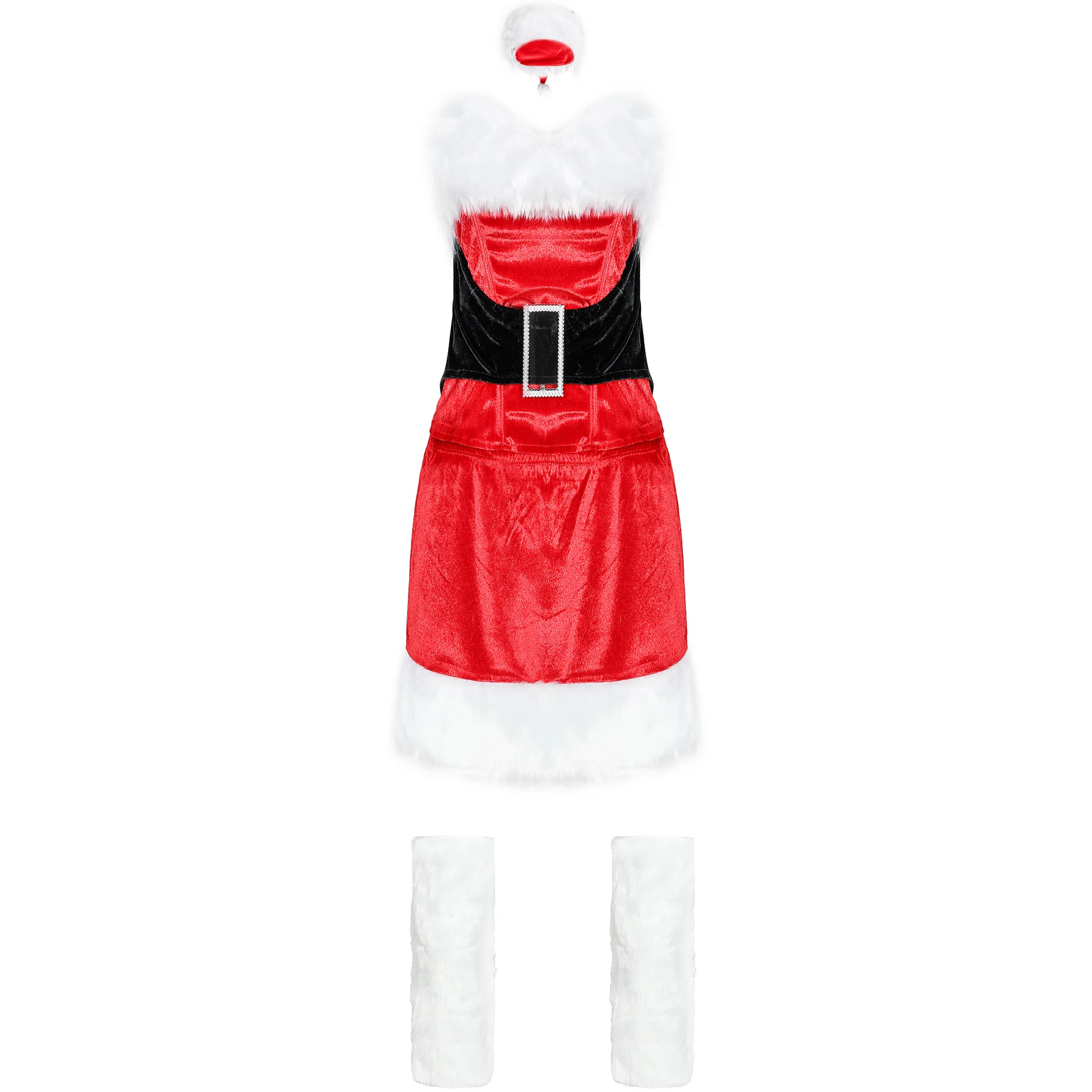 Hot Products Wholesale Girl Adult Black Belt Costume Red Christmas Theme Party Tube Top Dress Women Sexy Cosplay Costumes
