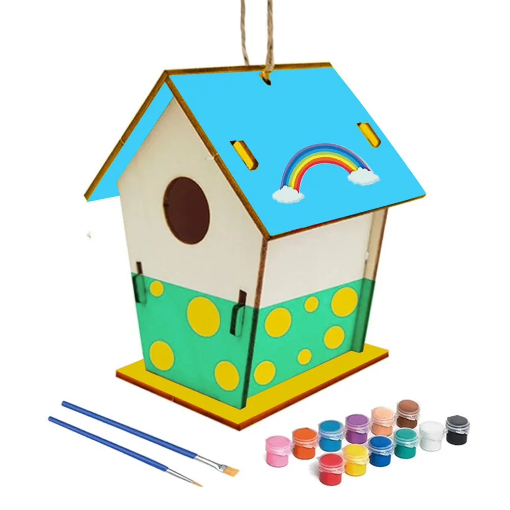 12 DIY unfinished wood bird house kits paint strips