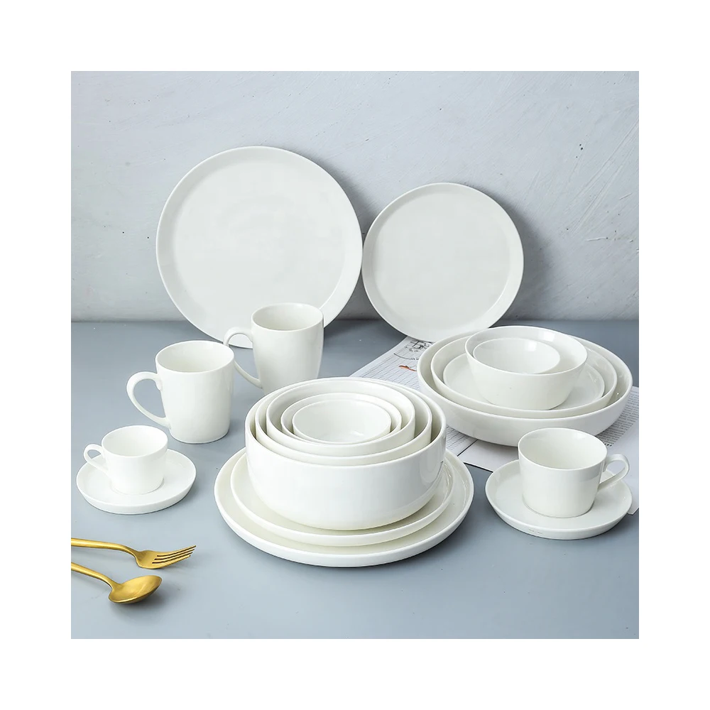 High Quality Light Luxury Dining Tableware Set Multi-size Ceramic Pizza Plate Soup Bowl White Ceramic Mug Can Be Customized