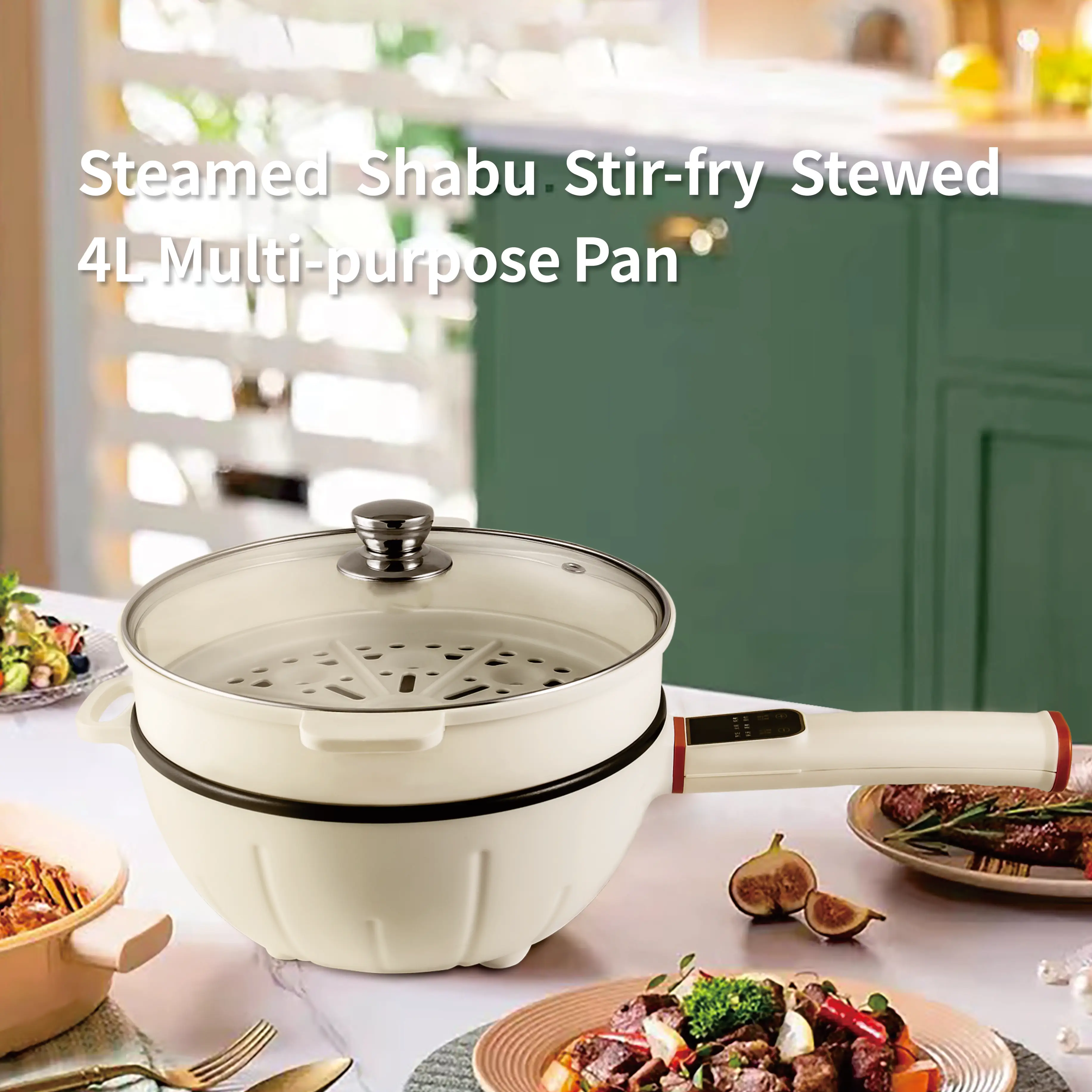 Multi Function Small Fry Pan Egg Boiler Electric Cooking Pot Handle Electric Frying Pan with Steamer Aluminum Tempered Glass 220