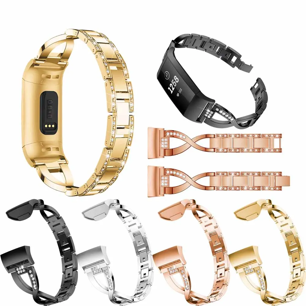 
Premium Metal Diamond Watch Bands For Fitbit Charge 3 Wrist Strap Wristband 
