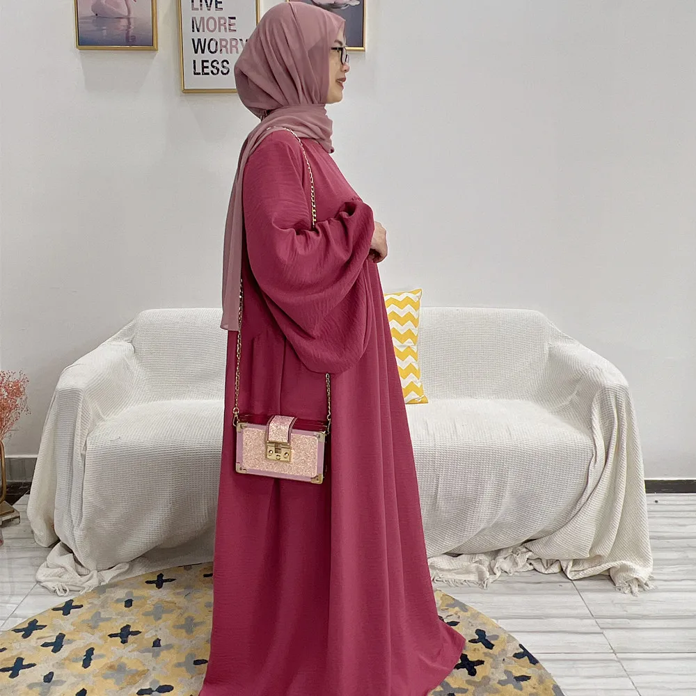 Loose Abaya Dubai Turkey Wrinkle Muslim Hijab Dress Plain Abaya for Muslim Women African Clothing