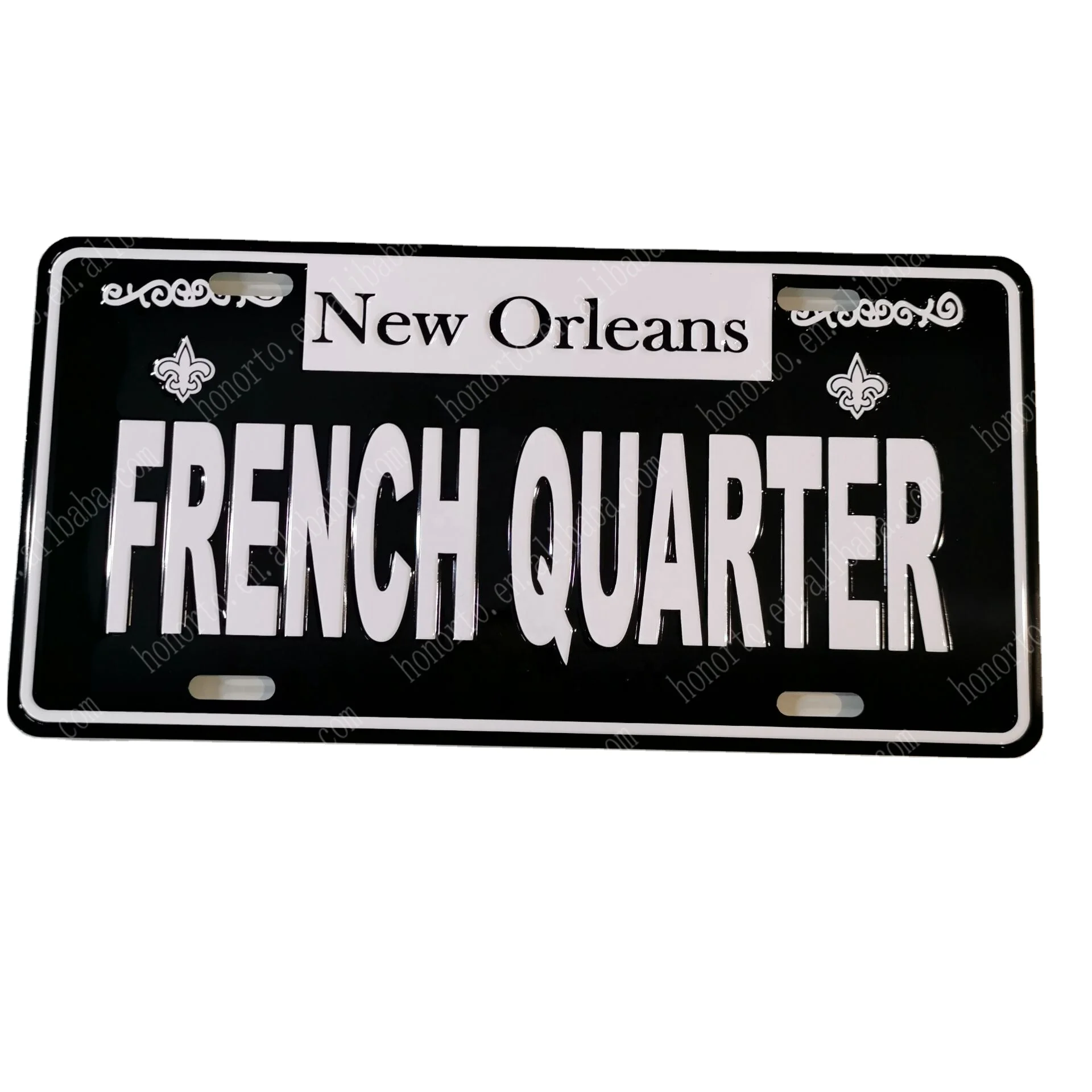 Widely used simply two color printing embossed license plate black and white business metal nameplate