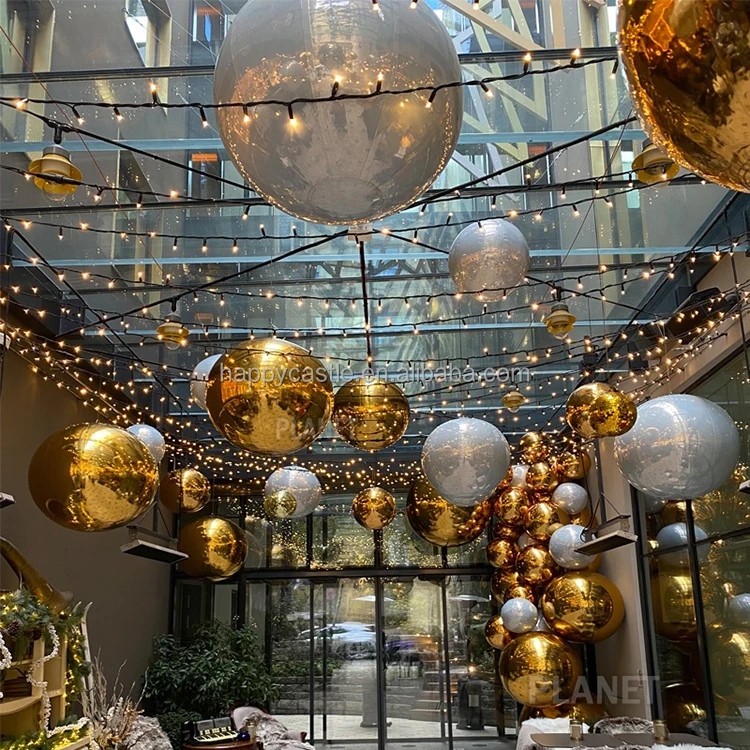 Custom Floating  PVC iridescent inflatable disco mirror ball inflatable  silver spheres  for decoration