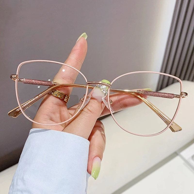 photochromic eyeglasses big size cateye bling diamond lunettes lunette photochromique et anti- bleue blue light blocking glasses