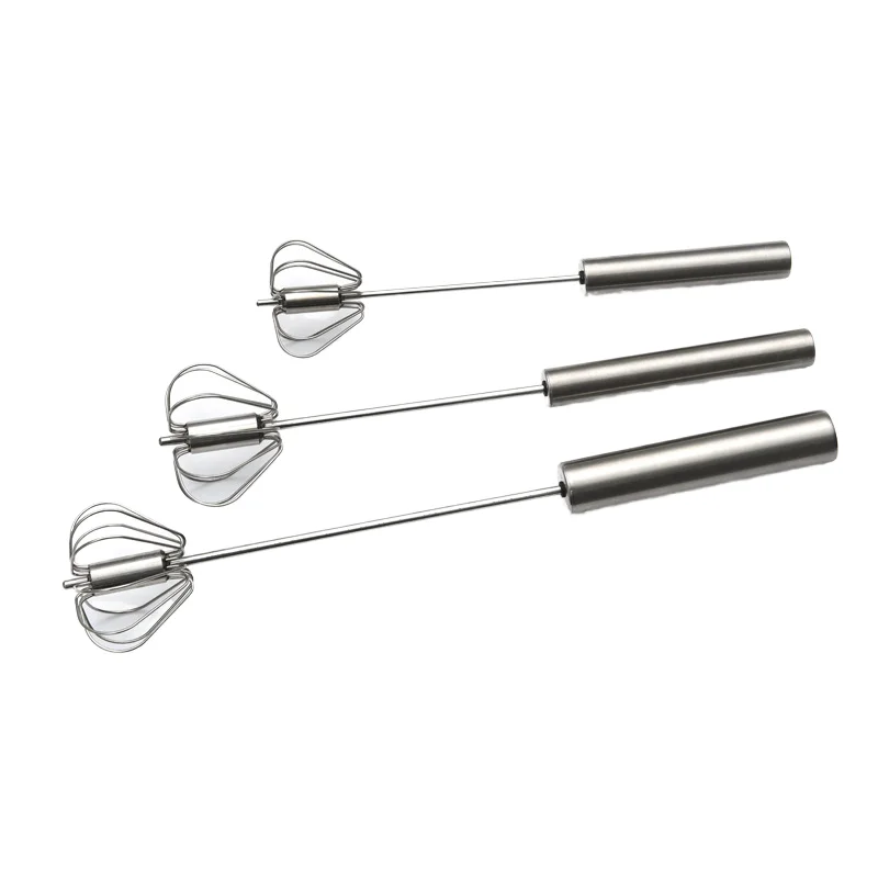 Home Kitchen Stainless Steel Semi-Automatic Hand Push Egg Beater Rotating Egg Whisk Mixer Press Type Milk Frother Metal Blending