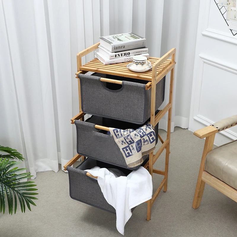 Good Price Bamboo Fabric Hotel Household Storage Organizer Frame Three-tier Drawer Rack