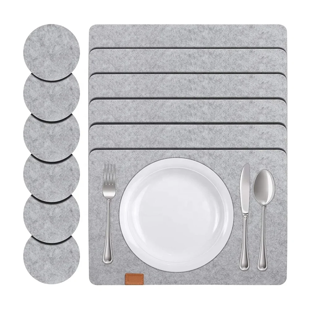 12 Pieces/Set Washable Heat Resistant Rectangle Felt Placemats and Coasters for Dinning Table