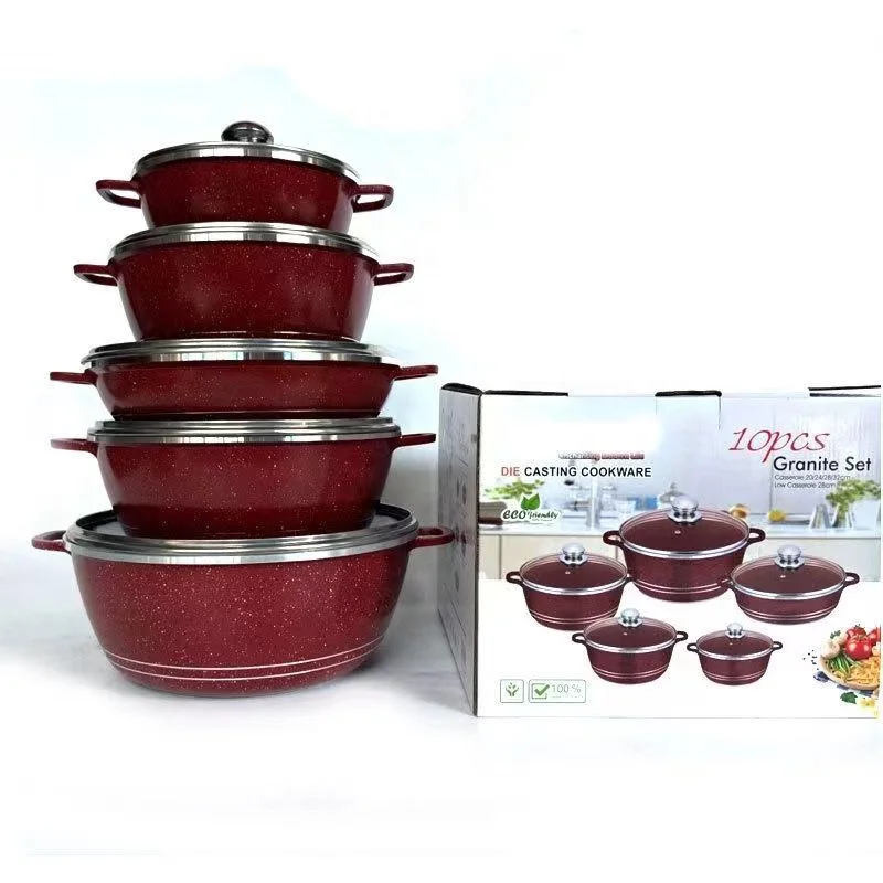 Factory Direct 10pcs Sets Enamel Cast Iron Cookware Set Huge Cooking Pot Set Non-Stick Cookware