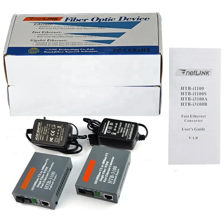 HTB-3100 Fast Ethernet to Fiber 10/100M WDM 1310nm 1550nm Single Mode Single Fiber Netlink BiDi Fiber Optic Media Converter