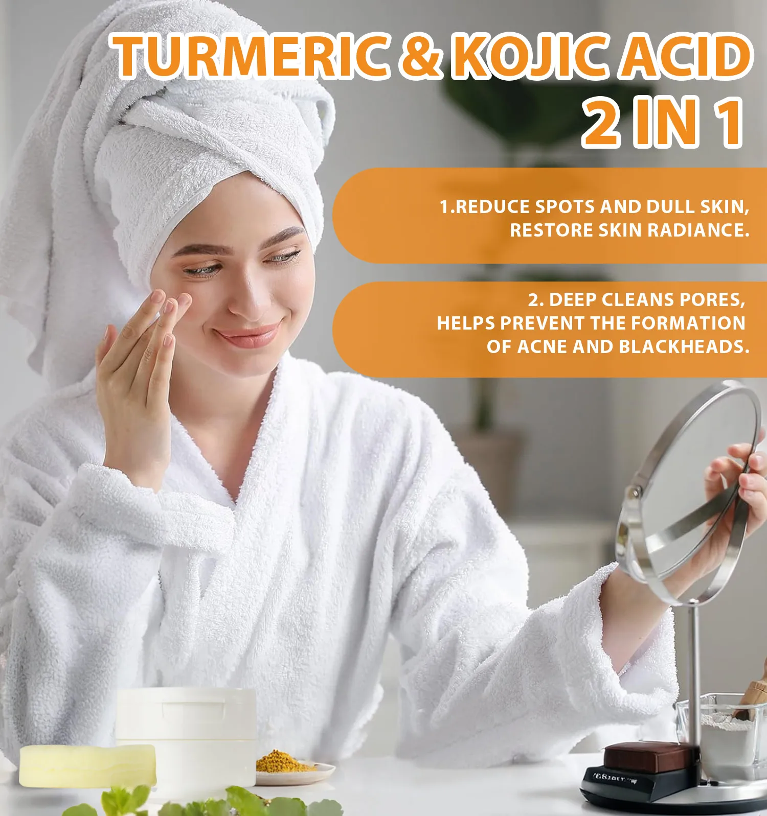 Customized Own Brand Facial Cleansing Exfoliation Whitening Turmeric Kojic Acid Cleansing Cotton 30 Tablets
