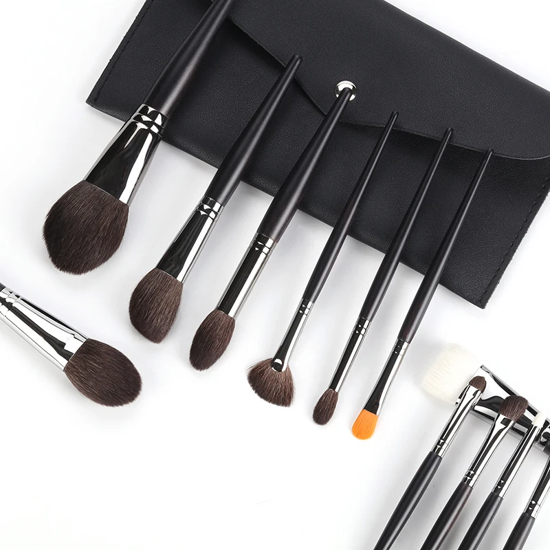 Best Goat hair cosmetics brush luxe pro makeup brushes kits best natural hair makeup brushes set 12 Pcs with bag